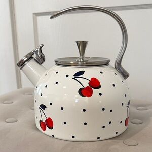 kate spade White Cherry Polka Tea Kettle with Red Accents